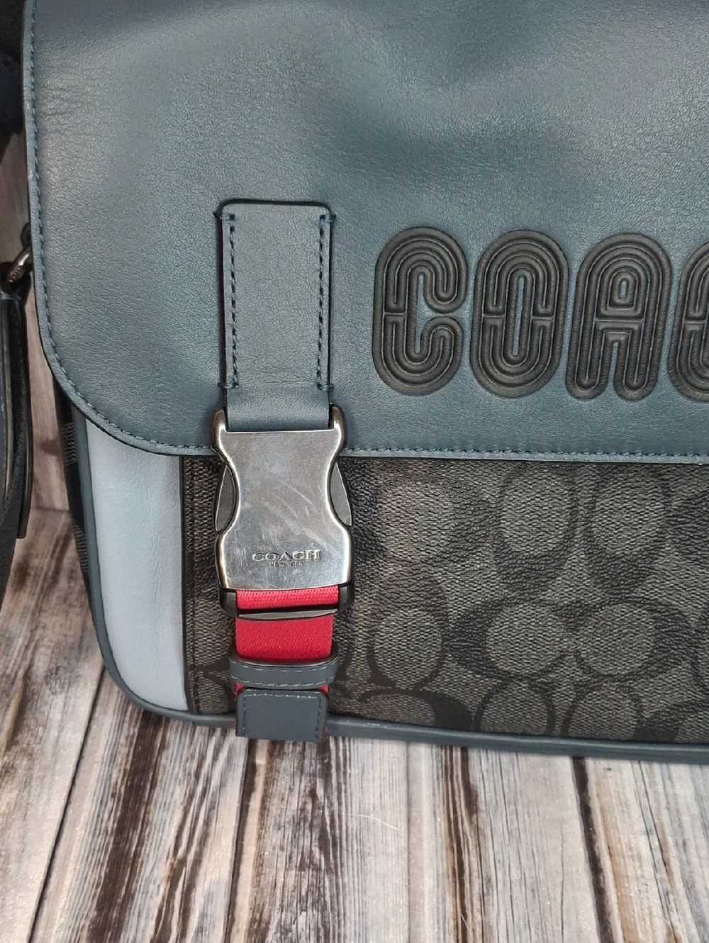 Coach Track Crossbody Navy Blue & Black Signature Coated Canvas - Picture 3 of 12